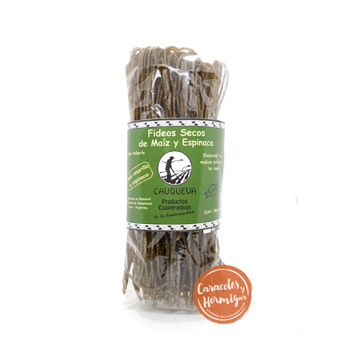 Fideos secos de maiz amarillo y espinaca "Cauqueva" 300g