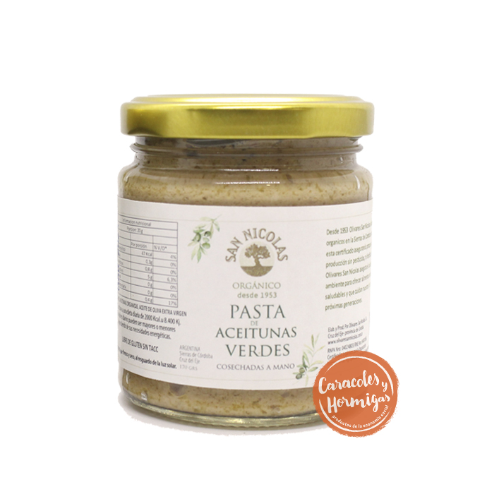 Pasta de Aceitunas Verdes orgánicas &quot;San Nicolas&quot; 170g